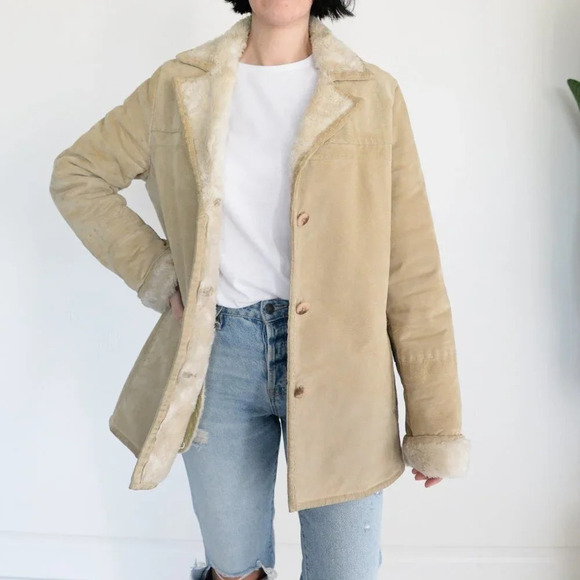 Vintage Avanti  100% Leather Shearling Beige Jacket Size 8 - Picture 2 of 16